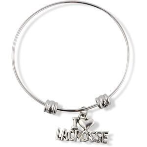 I Love Lacrosse Charm Bangle Bracelet Jewelry